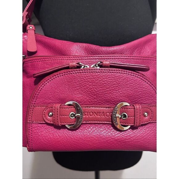Stone & Co Red Genuine Leather Shoulder Bag Handbag Buckled Adjustable Strap - Picture 2 of 12